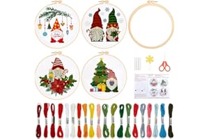 BEUNITONE 4PCS Christmas Gnomes Embroidery Kit Xmas Tree Stamped Cross Stitch Kit Snowflake Mistletoe Needlepoint Kit for Adult Beginner with Instructions
