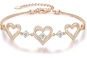CDE Forever Love Heart Charm Link Bracelet for Women, 925 Sterling Silver Birthstone Bracelet Mother's Day Gift Anniversary Christmas Birthday Jewelry Gifts for Women Wife Her Girlfriend
