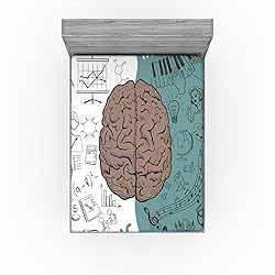 Ambesonne Modern Fitted Sheet Set, Brain Image Left