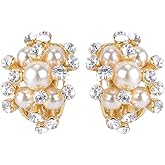 EVER FAITH Austrian Crystal White Simulated Pearl Bridal Cluster Pierced Stud Earrings