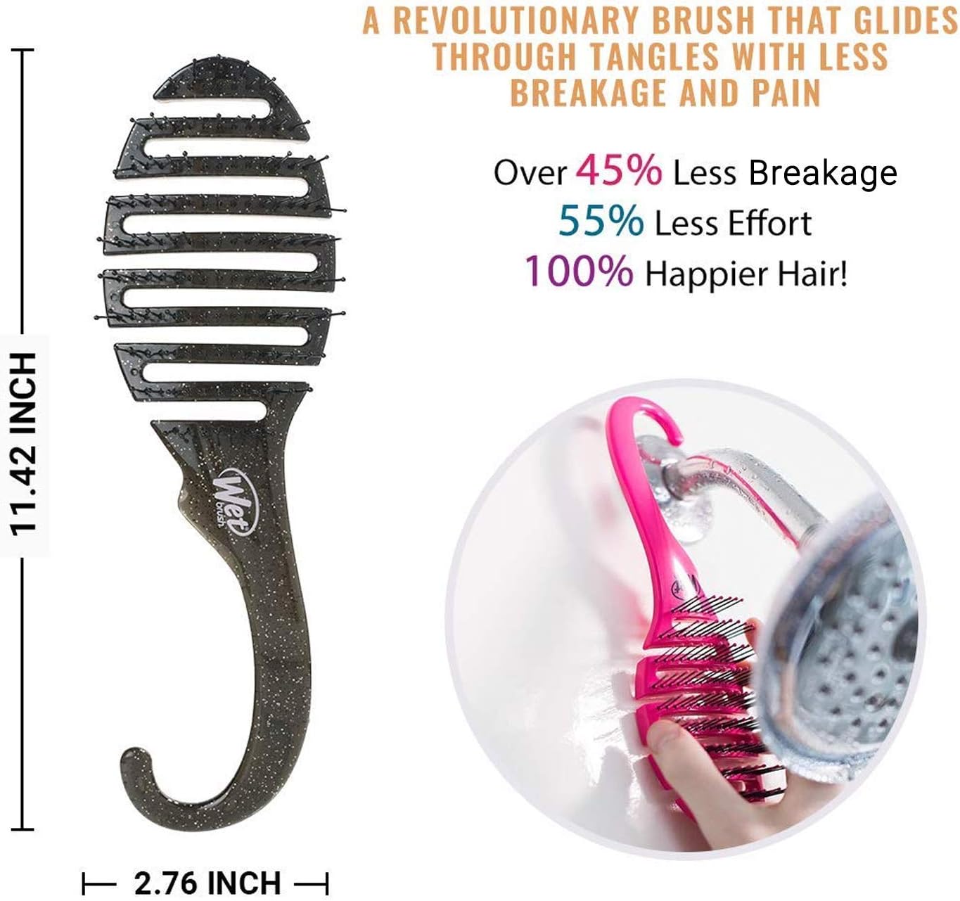Wet Brush Shower Detangler Brush - Black Glitter By For Unisex - 1 Pc Hair Brush - Image 4