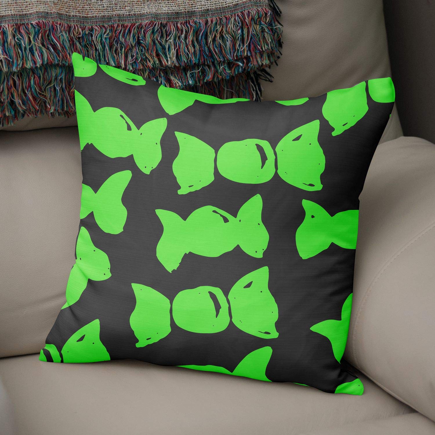 Bonamaison Decorative Cushion Cover Neon Green & Fume, Throw Pillow Covers, Home Decorative Pillowcases for Livingroom, Sofa, Bedroom, Size: 50x50 Cm - Designed and Manufactured in Turkey