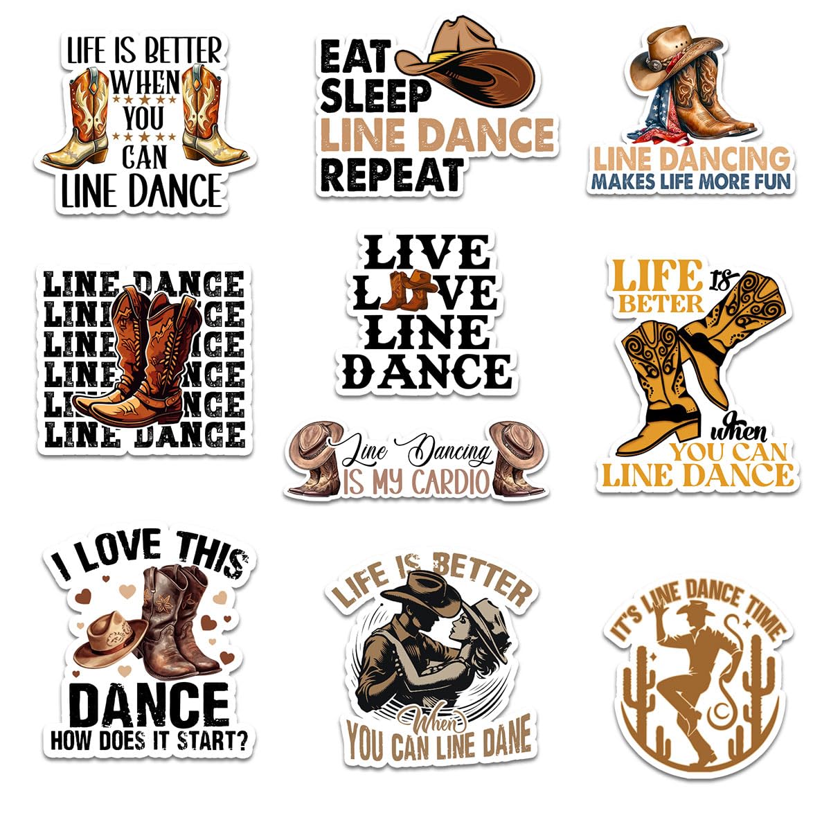 Photo 1 of 10 Pcs Line Dance Stickers Pack, Country Western Vinyl Decals with Boots and Dance Quotes for Laptops, Water Bottles, Journals, Scrapbooking, and Dance Team Gear 3