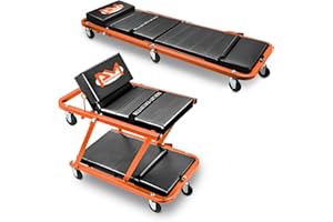 PM PERFROMOTOR PM PERFORMOTOR 48" Folding 2 in 1 Rolling Z Creeper, Adjustable Roller Garage Chair Lay Down or Sit, 7 Pcs 2" Casters, 350 Lbs Weight Capacity, Orange,PM-TOL-CPS48-OG