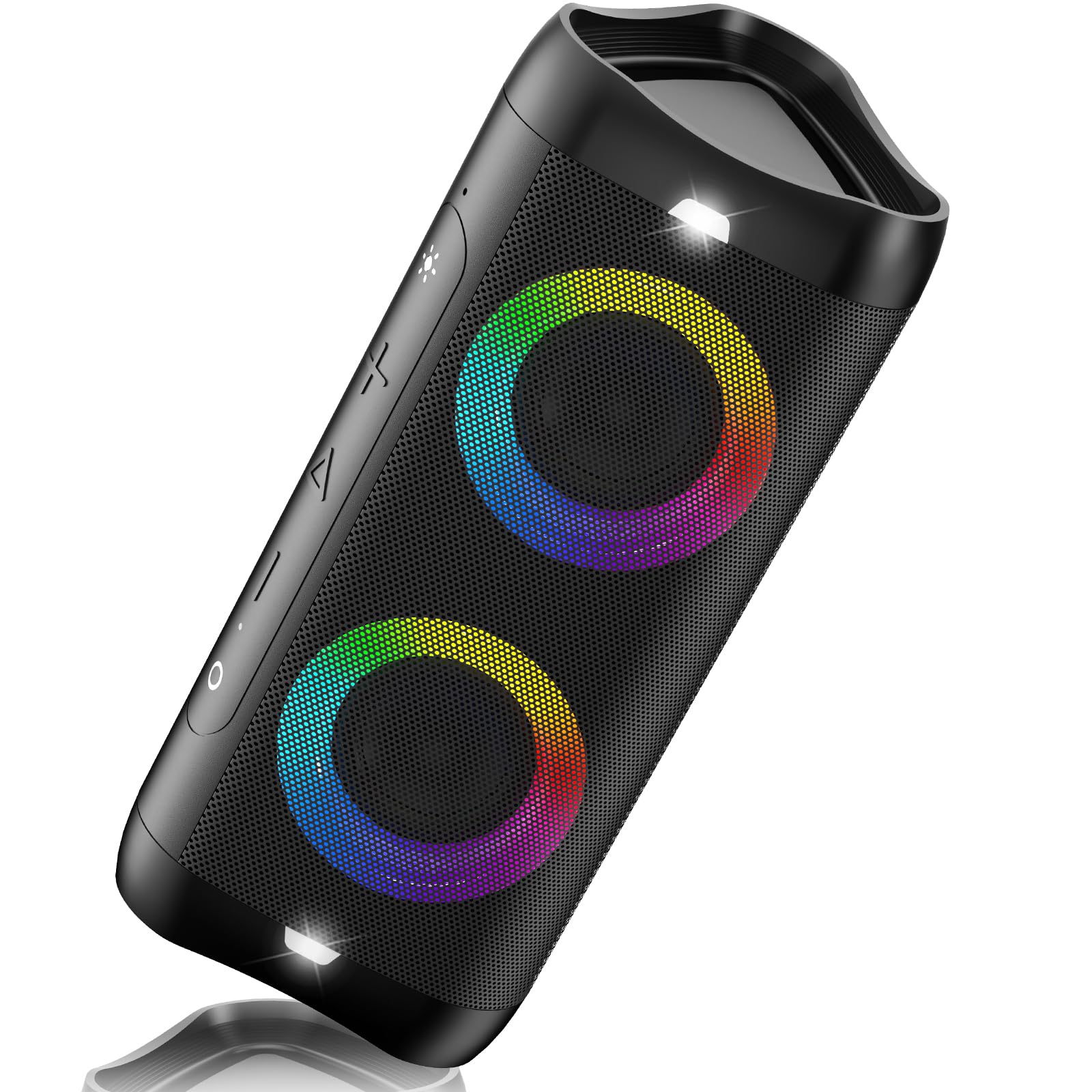 DONOW Portable Bluetooth Speaker with Lights, 30W Stereo Sound, Bass Boost, IPX5 Waterproof, 20H Playtime, Built-in Mic, Speakers Wireless Bluetooth for Travel, Party, Outdoor, Shower(Black)