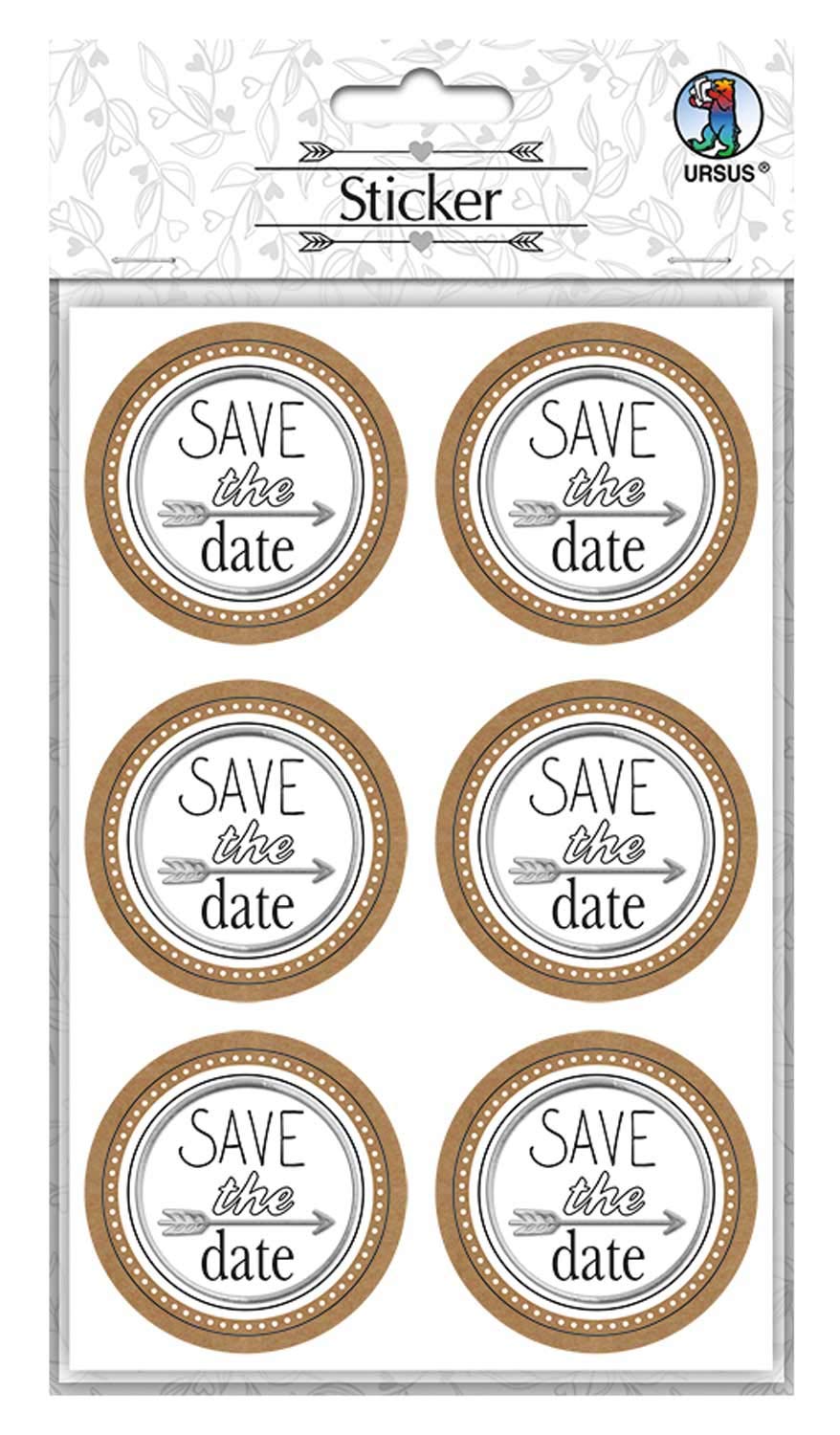 Ursus 59530005F Sticker Wedding 24 Stickers with Save the Date Lettering Self-Adhesive and Film Finished Diameter Approx. 4.8 cm, colourful