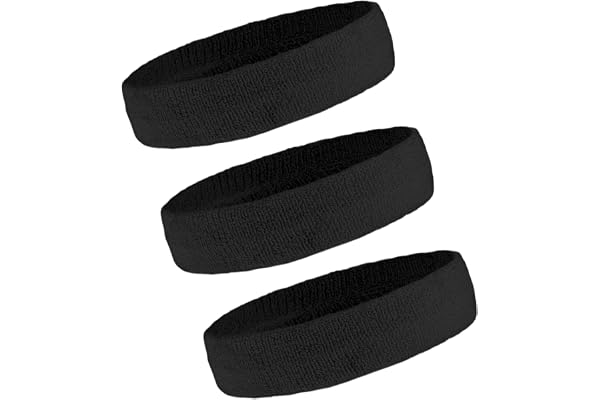 Sweat Headbands Set - Sweatbands for Working Out, Sports, Tennis - Athletic Terry Cloth Head Bands for Men & Women - Stretchy