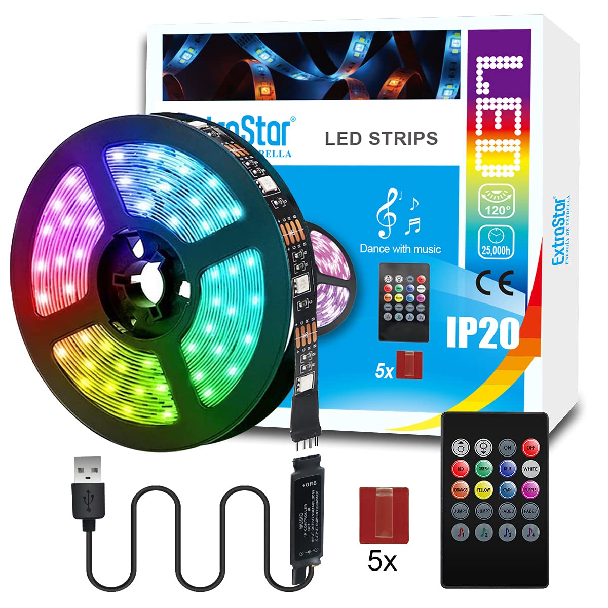 EXTRASTAR TV LED Backlight with Remote Control, 3M RGB LED Strip Light, USB Powered, Adjustable Lighting Kit for TV, Computer, Monitor