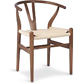 POLY &amp; BARK Weave Dining Chair &ndash; Mid-Century Modern Wishbone Dining Chair with Arms, Solid Wood Frame, Indoor Use &ndash; Walnut &ndash; Single - Ideal for Dining Room, Kitchen or Stylish Accent Setting