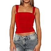 TiulZial Square Neck Tank Top Woman - Double Lined Going Out Tops Summer Ruched Backless Crop Strappy Cute