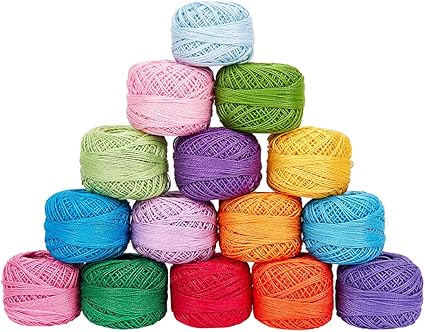 Amazon Co Jp Pandahall 15ロール 15色 かぎ針編み糸 コットン糸 ボール パールコットン かぎ針編み糸 手刺繍用 ホーム キッチン