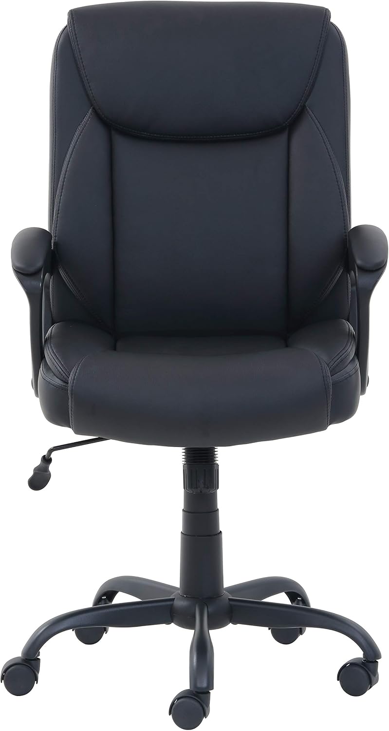 Basics Classic Puresoft PU-Padded Mid-Back Office Computer Desk Chair with Armrest - Black: Furniture & Decor