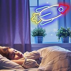 Rocket Neon Signs for Bedroom Decor, USB Powered