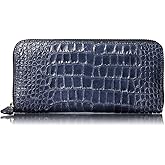 VOICE Align type Long wallet Leather made by MASINI in Italy Cowhide ART.SPICE Beautiful Croc leather with delicate glitter Women's Elegant and easy to use Vertical card case In gift box (Navy)