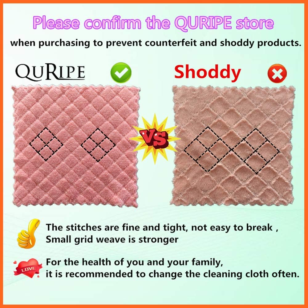 QURIPE 4-Pack 9.85"x9.85" Microfiber Cleaning Cloth，Dish Towels, Double-Sided Dish Drying Towels，Reusable Household Cleaning Cloths for House Furniture Table Kitchen Dish Window Glasses: Health & Personal Care