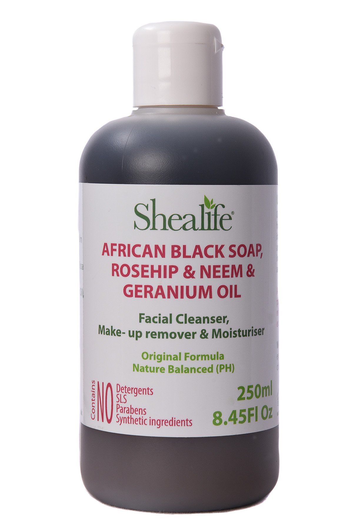 Organic African Black Soap Liquid, Rosehip & Neem Geranium Oil Facial Cleanser, & Face Spots, Pimples, Acne, Facial Wash, Contains No SLS, Detergents & Parabens. 250ml