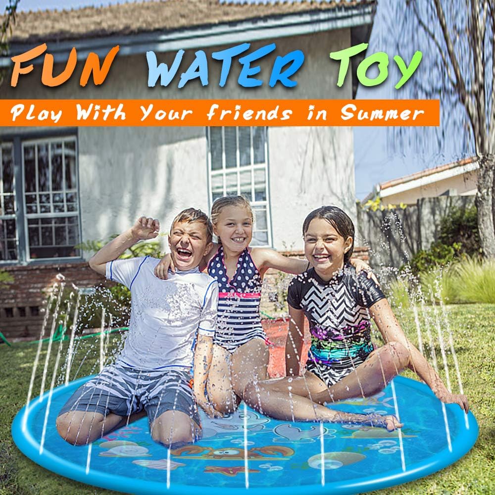 econoLED Sprinkler Pad,Splash Play Wading Pool 68" Sprinkle Summer Outdoor Party Water Toys Splash Play Mat Inflatable Water Toys Swimming Pool for 1-14 Years Old Toddlers Baby Kids Children（Blue）: Toys & Games