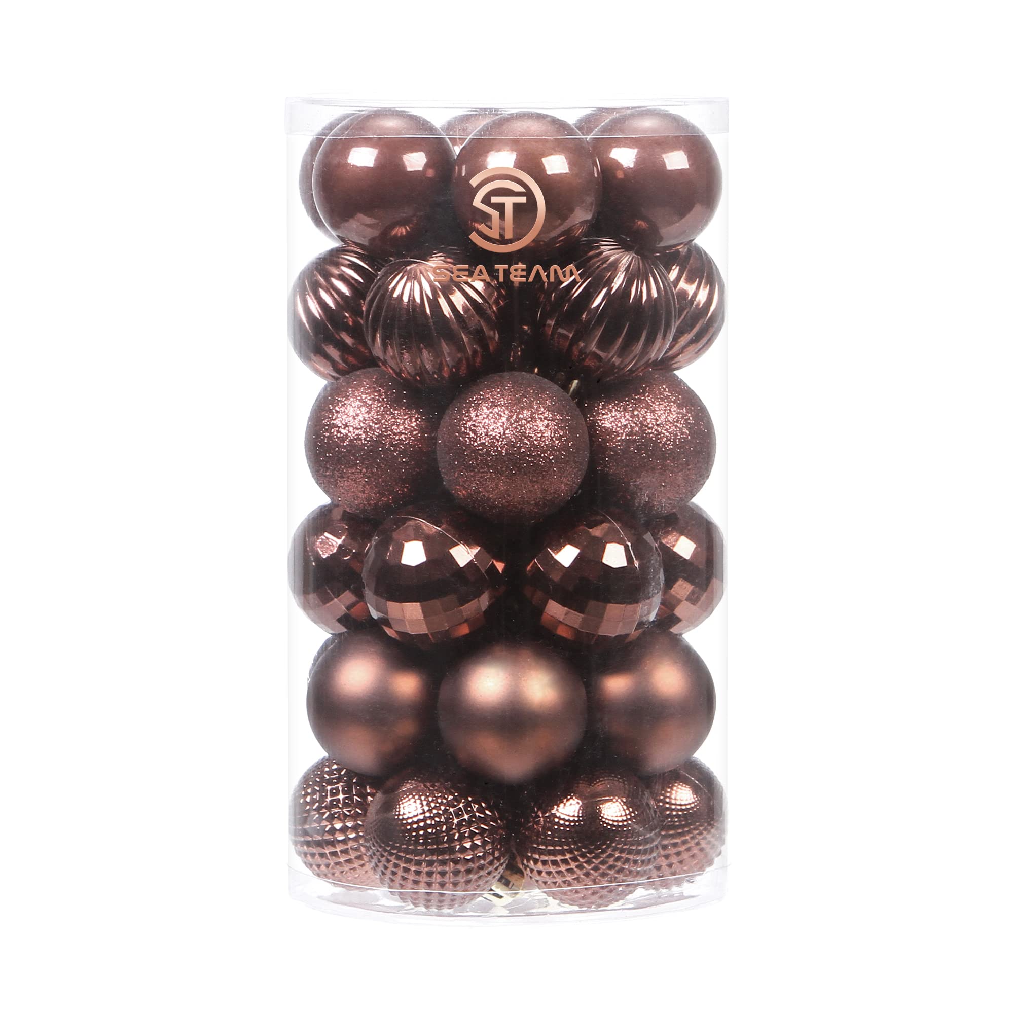 Sea Team 41-Pack Christmas Ball Ornaments with Strings, 40mm/1.57" Small Size Baubles, Shatterproof Plastic Christmas Bulbs, Hanging Decorations for Xmas Tree, Holiday, Wedding, Party, Bronze