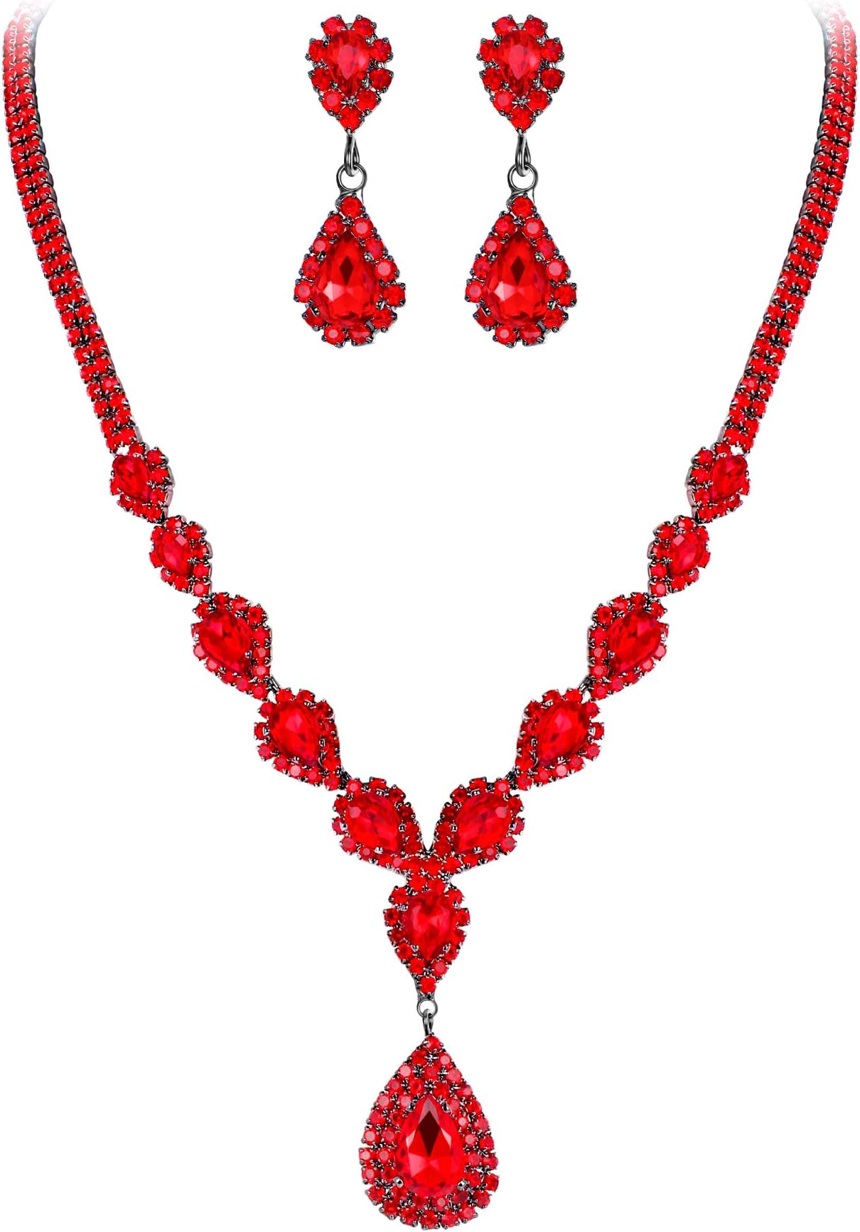 Women's Wedding Bridal Crystal CZ Teardrop Infinity Y-Necklace Dangle Earrings Jewelry Set