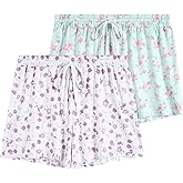 Korelayer 2 Pack Pajama Shorts for Women Cotton Sleep Shorts Casual Lounge Pants Drawstring Pj Bottoms