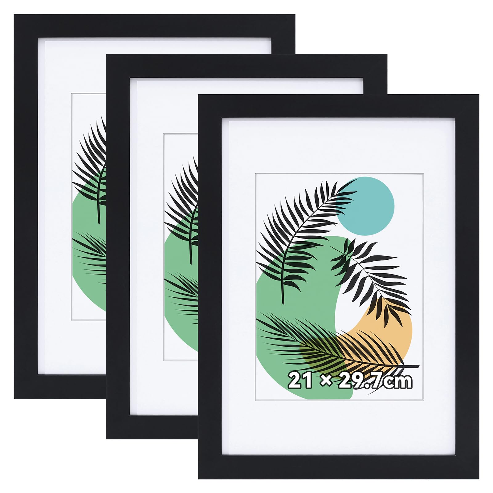 Homaxy A4 Picture Frames Photo Frame Wooden A4 Frame 21x29.7cm Poster Frames with Mount 15x20cm Set of 3, Black — image 1