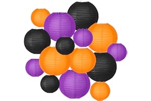 KAXIXI Halloween Party Decorations, Orange Black Purple Hanging Paper Lanterns for Halloween Ceiling, Horror Party Birthday Wedding Yard Garden Decor Indoor Outdoor，15pcs