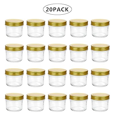 Encheng 4 oz Clear Glass Jars With Lids(Golden),Small Spice Jars For Herb,Jelly,Jams,Wide Mouth Mason Jars Canning Jars For Kitchen Storage 20 Pack &hellip;