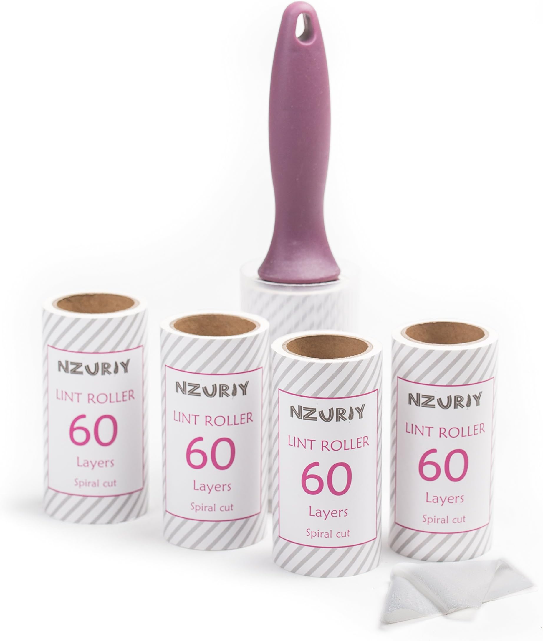 Nzuriy Lint Roller (4 Refills) with Cover, Easy Peel Extra Sticky Reusable 60 Sheets Removes Pet Hairs and Lint from Clothes. Comes with a Bonus Cloth for Cleaning Phone Laptop and Camera
