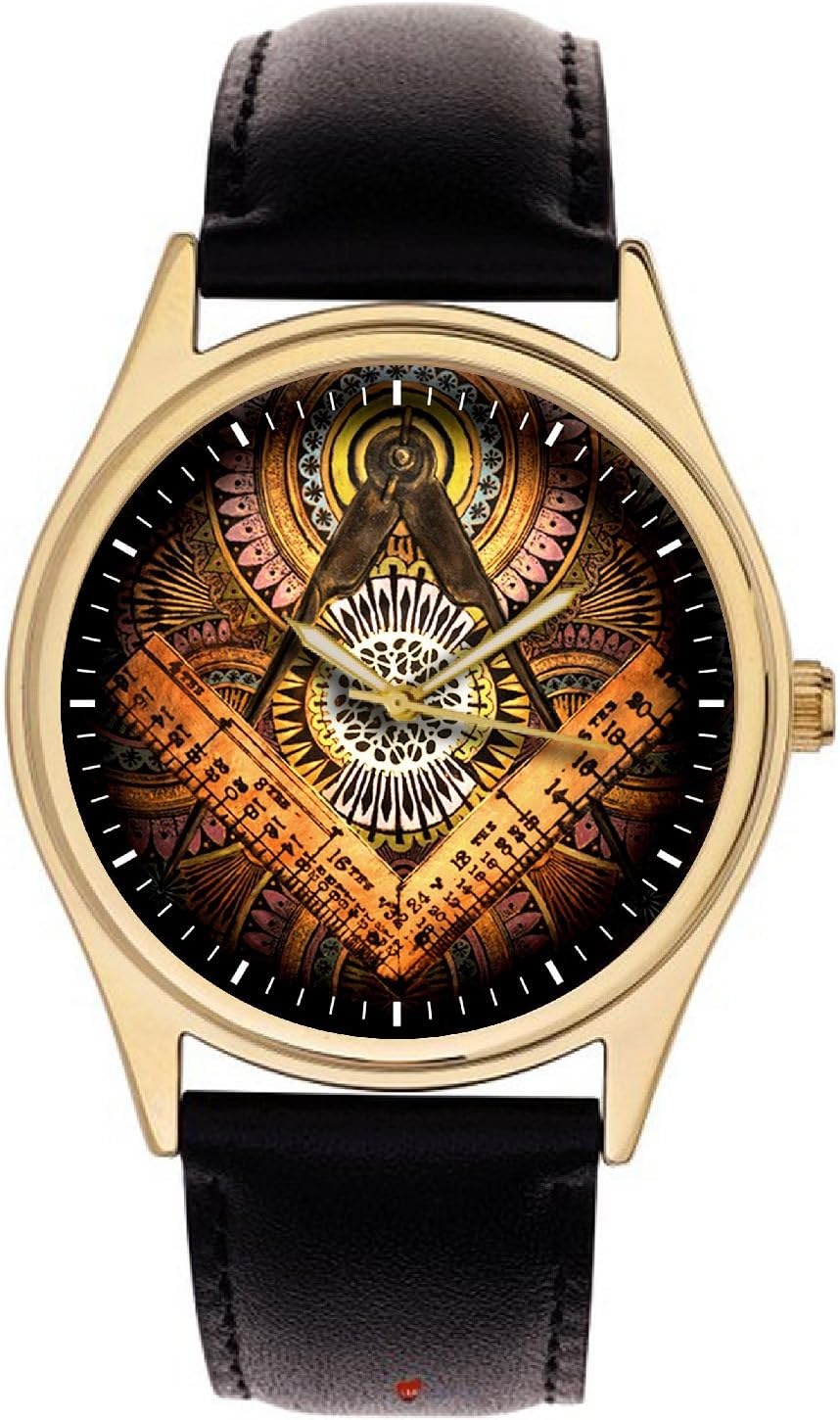 BEAUTIFUL VINTAGE MASONIC PRINT FREEMASONRY SYMBOLISM 40 mm SOLID BRASS WRIST WATCH