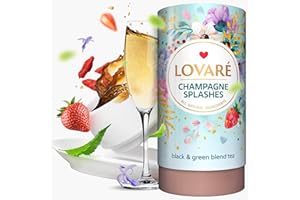 LOVARE Champagne Splashes Loose Leaf Tea 80 g - Made in Ukraine - Black and Green Tea, Strawberry, Cornflower and Safflower Petals, Goji berries - Gift Box with 15 Paper Filters