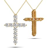 QUEENOU Sterling Silver Cross Necklace for Women, White Gold Plated Faith Pendant, Dainty Diamond Necklace with Adjustable 18” Chain, Elegant Christian Jewelry Gift