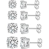 MDFUN 18K White/Yellow Gold Plated Stud Earrings for Men Women 4 Prong Graduated Round Clear Cubic Zirconia Hypoallergenic Earrings Set 3-8mm