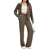 Sixstar Women Two Piece Outfits Sweatsuit Zip Up Sweatshirt Wide Leg Sweatpant Matching Travel Tracksuit Lounge Sets