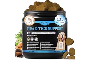 POPPAW Dog Flea and Tick Support Chewable, Natural Dog Flea Comfort Supplement, Oral Chews with Neem, Oregano Oil, Pumpkin Seed Oil & Brewer's Yeast – 135 Soft Chews, Chicken Flavor – for All Breeds & Sizes