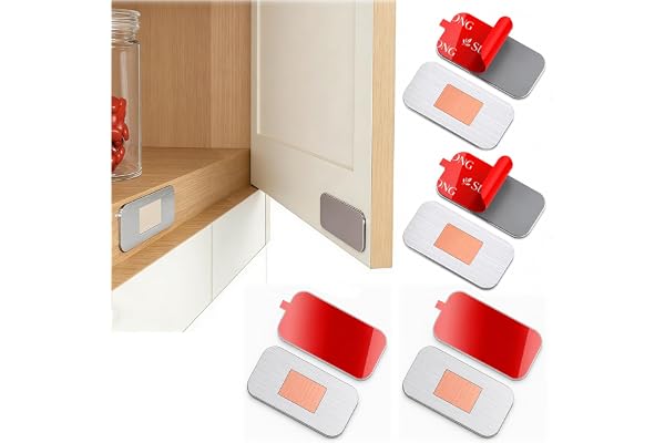 4 Pack Magnetic Cabinet Door Catch, No Drill Ultra Thin Cabinet Magnets for Closure, 15 lbs Strong Hold Adhesive Cabinet Latc