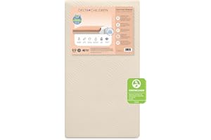 Delta Children Summer Breeze Mattress - Breathable Baby Crib & Toddler Mattress with Cloud Core - Machine Washable Cover - GREENGUARD Gold – Waterproof - Sustainably Sourced Core, Apricot/White