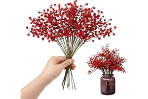 efivs arts Artificial Red Berry 8 Pack Holly Red Christmas Berries Stems for Xmas Tree Decorations Crafts and Thanksgiving Day Decor Fall