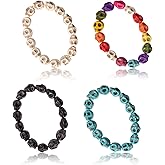 GBTBYS Skull Bracelet Halloween Gifts Set of 4 Colorful Turquoise Skeleton Beads Elastic Bracelets Tibetan Prayer Charm Yoga Hip Hop for Men Women Husband Boyfriend Couple Birthday Gifts