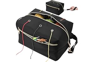 FINESUN Crochet Bag Organizer - Knitting Bag - Yarn Storage Organizer - Yarn Bag for Crocheting - Yarn Holder for Crochet Accessories, Crocheting & Knitting Gifts- Black