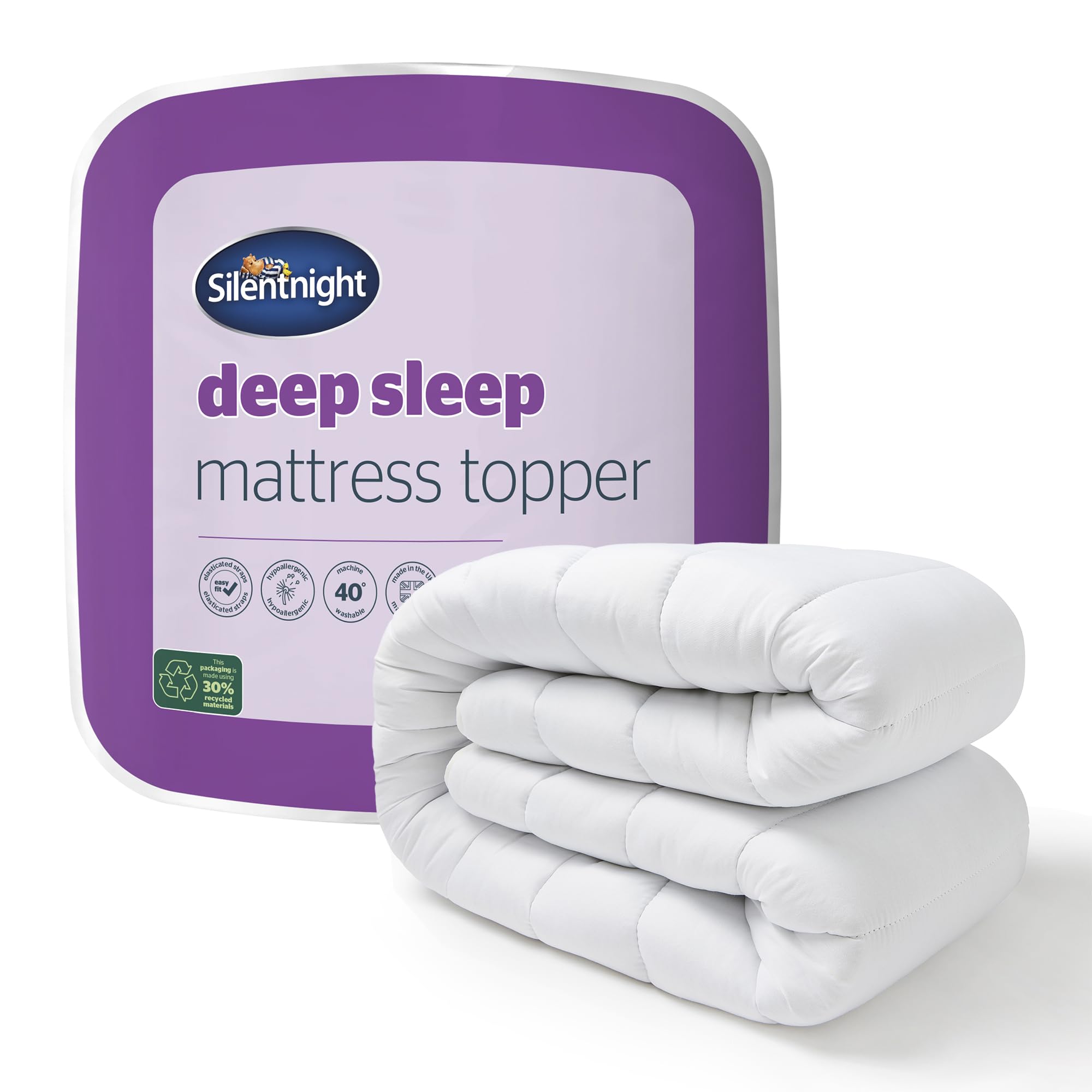Silentnight Deep Sleep Mattress Topper Super King Size - Soft Supportive Comfortable Durable Bed Topper with Easy Fit Elasticated Straps - Hypoallergenic and Machine Washable - Super King - 200x180cm