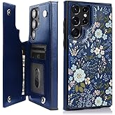 uCOLOR for Samsung Galaxy S25 Ultra 6.8" Wallet Case with Card Holder,Flip Folio Leather Wallet Case Protective Cover (Blue Navy Flowers)