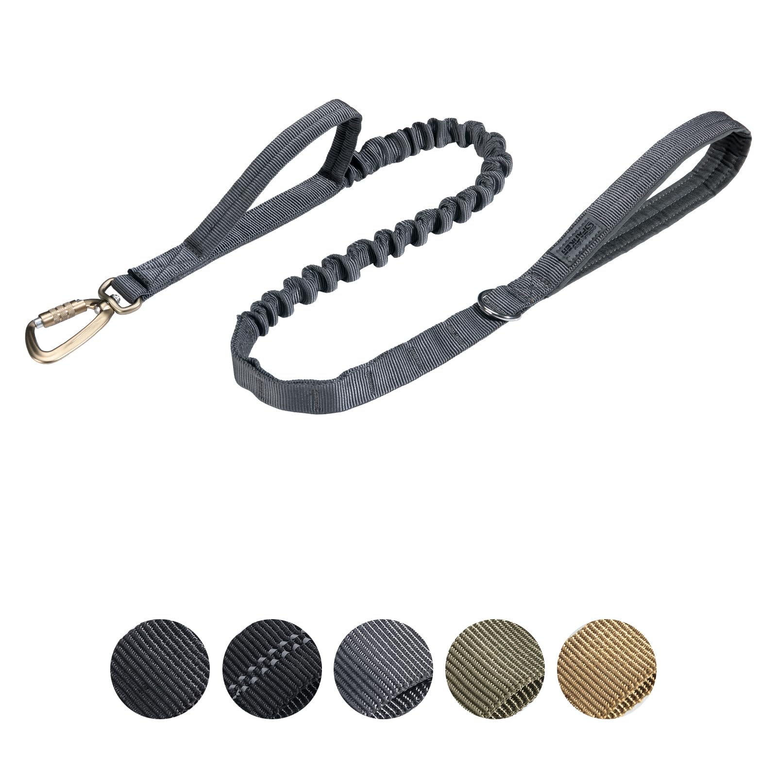 EXCELLENT ELITE SPANKER Tactical Military Dog Leash Space Aluminum Hook Clips Bungee Dog Lead Elastic Bungee Rope Leash with 2 Control Handle(Grey)