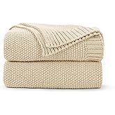 CozeCube Beige Throw Blanket for Couch, Soft Cozy Cable Knit Throw for Bed Sofa Living Room, Lightweight Warm Decorative Farmhouse Christmas Blanket, 60"x80", Light Beige