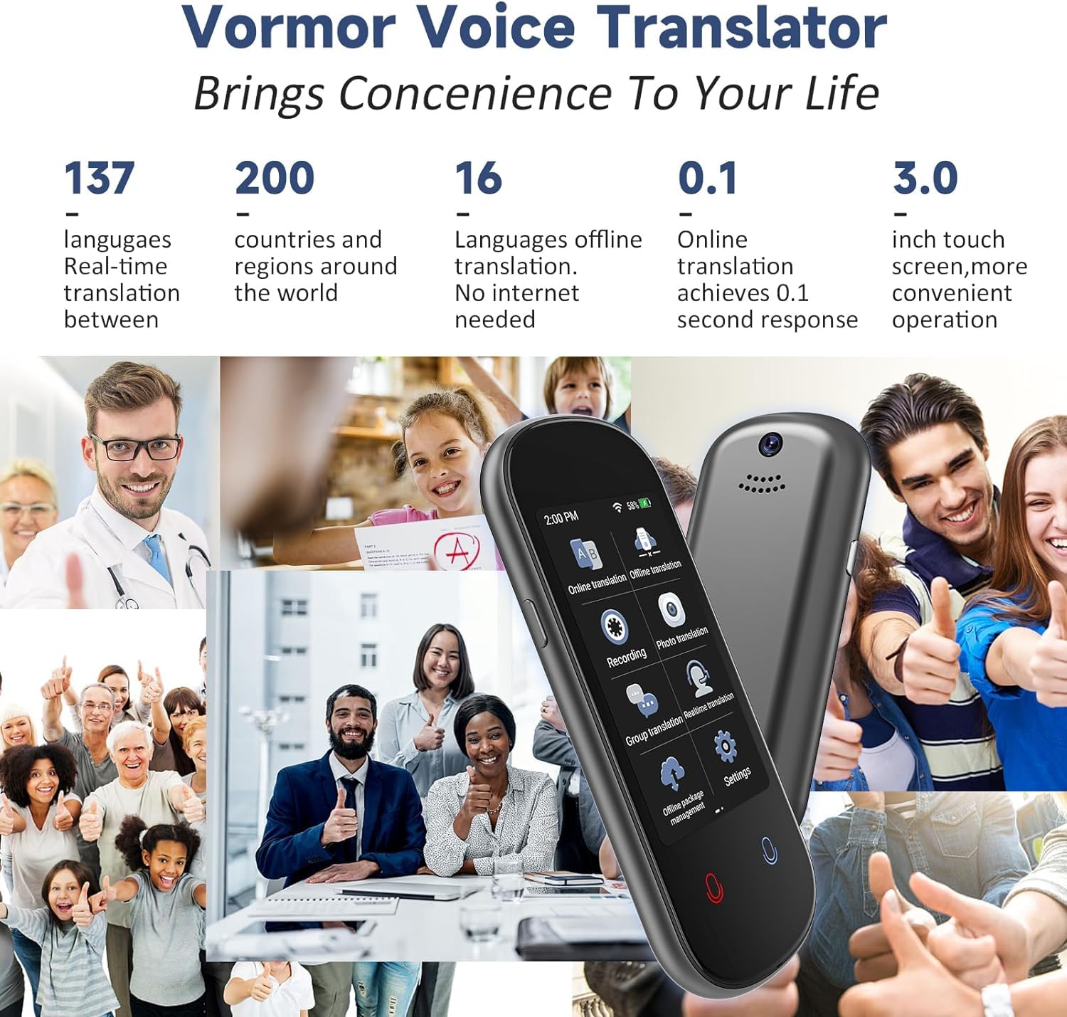 Language Translator Device, Two Way Real-Time Voice Translation, Support 137 Languages, Accurate Offline&Recording&Photo Instant Translation with 3” HD Inch Touch Screen for Learning Travel Business