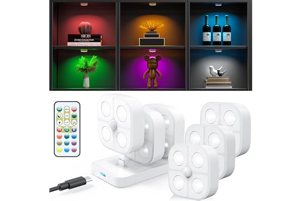 Rechargeable Puck Lights with Remote,13 Colors RGB LED Under Cabinet Lighting Wireless Motion Sensor Closet Light with Chargi