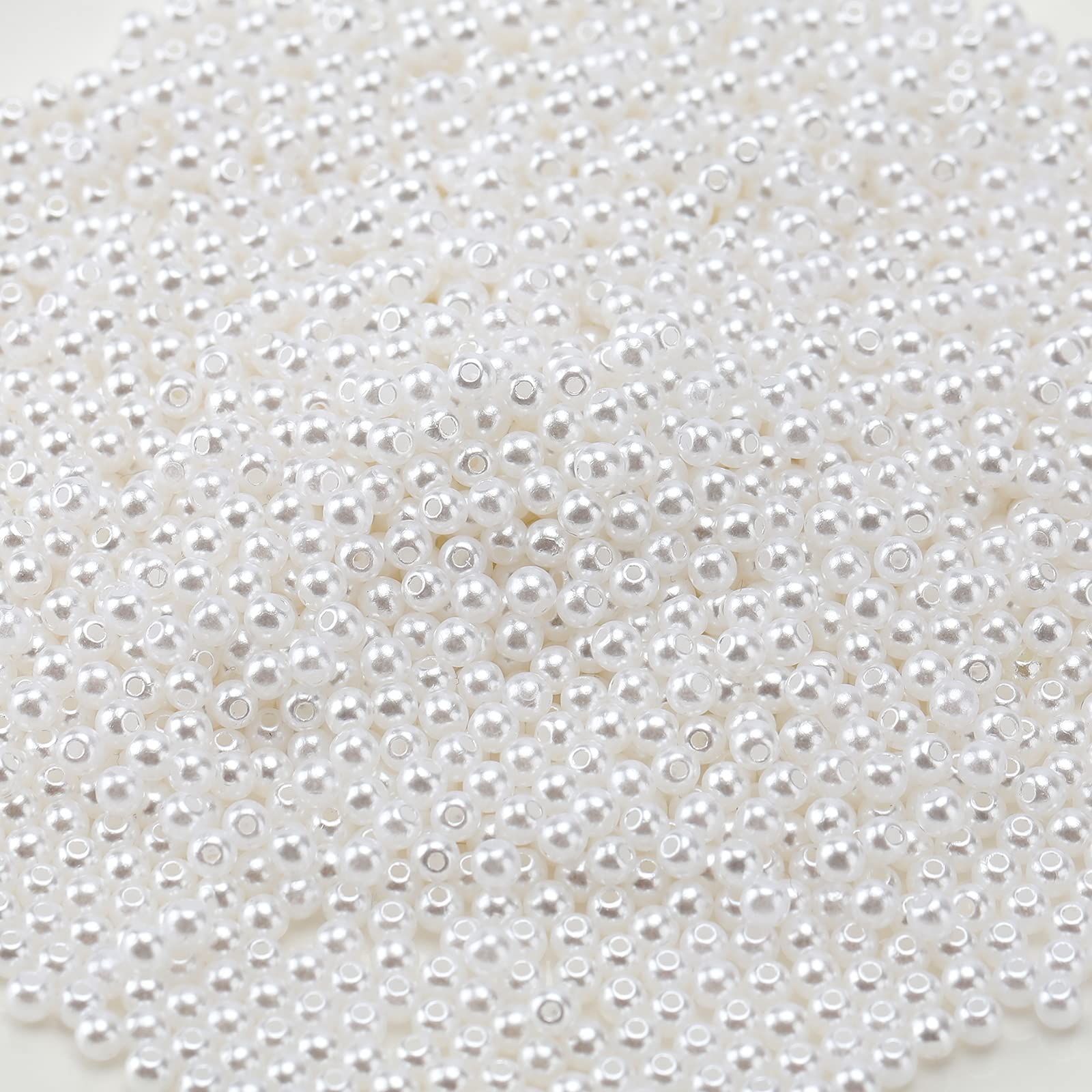 SAVITA 3000Pcs 4mm White Round Pearls Beads Satin Luster Loose Spacer Beads for DIY Craft Necklaces Bracelets Earrings Rings Jewelry Making Supplies