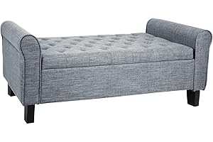 BABION Storage Ottoman Bench with Arms, End of Bed Bench for Bedroom, Button Tufted Storage Bench for Entryway, Living Room,Hallway, Large Storage Bench Foot Rest (Dark Grey)