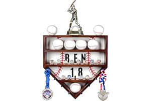 Westant Baseball Display Case - 17" Wooden Baseball Ring Holder, Wall Mount Championship Ring Display Case for Balls, Rings, Medals, Trophies - One Case for All Memorabilia