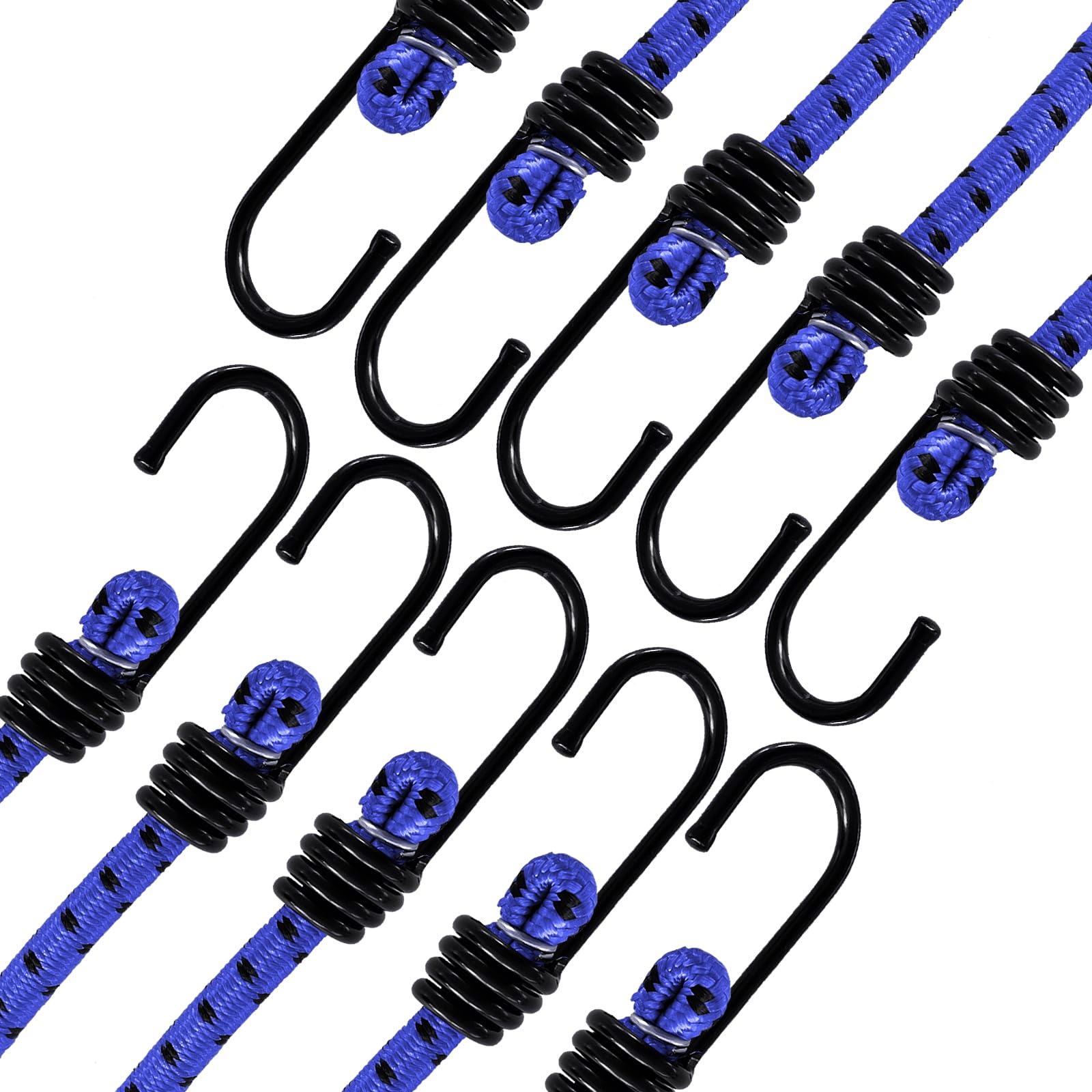ANSIO Bungee Cords with Hooks 24"-60cm Pack of 10 UV-Resistant Elastic Straps Ideal for Securing Luggage, Racks,Camps, Motorcycle, Tarps,Garden Furniture, Hand Truck,DIY Storage Multi-Purpose-Blue