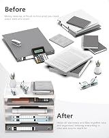 Lesfit Wooden Desk Organizer Tray 5-Tier Paper Tray White view 4